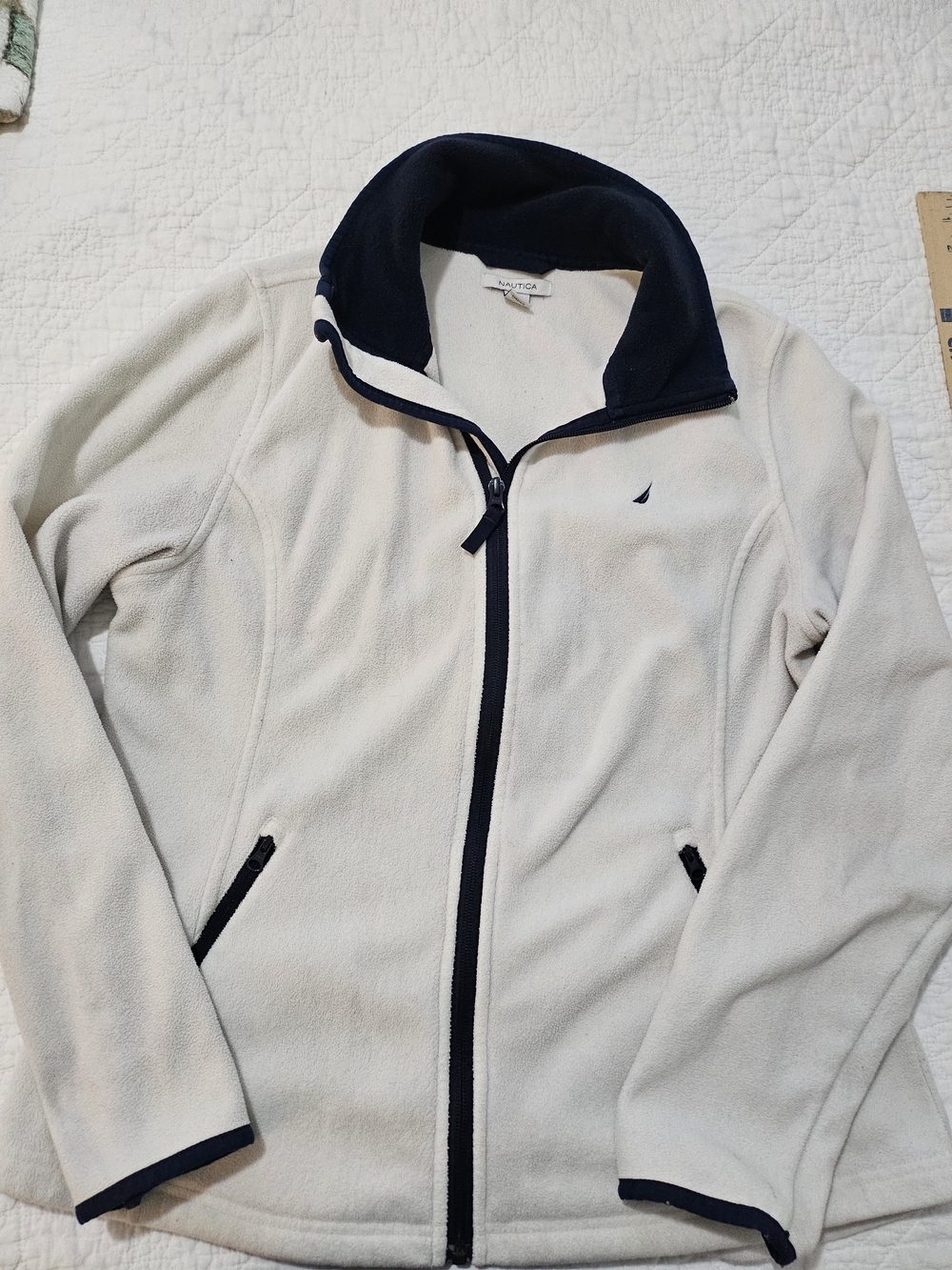 Nautica Cream Fleece Zip Jacket with Navy Trim